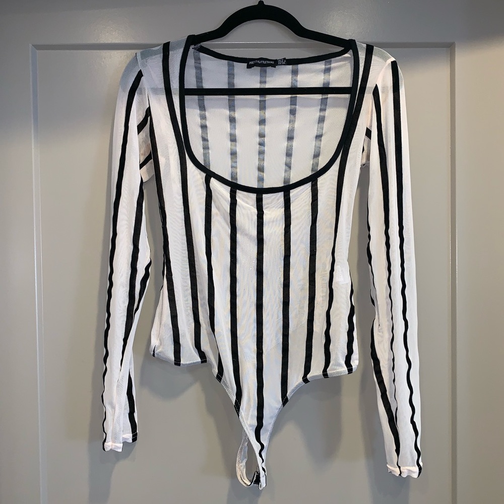 Striped Mesh and Velvet Bodysuit